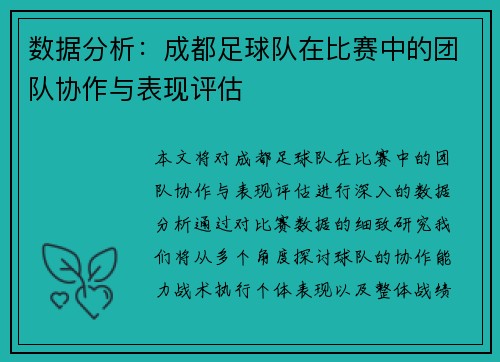 数据分析：成都足球队在比赛中的团队协作与表现评估