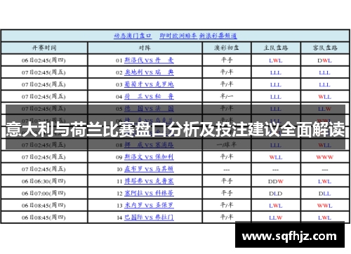 意大利与荷兰比赛盘口分析及投注建议全面解读